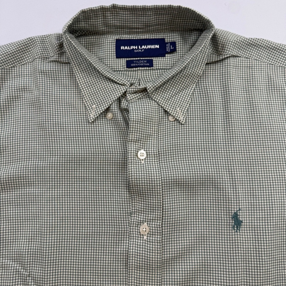 Polo Ralph‎ Lauren Shirt Mens Large Green Gingham Tilden Oversized Button Down